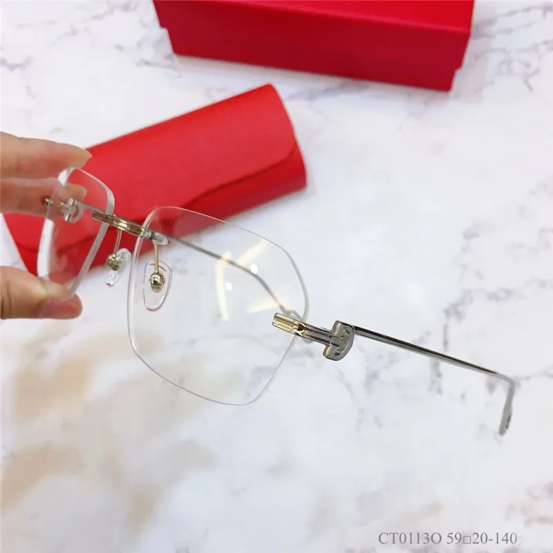 Herren Silber Randlos Brillengestell Optische Gläser Brillen Brillen Sonnenbrille Quadratisch mit Box W220423