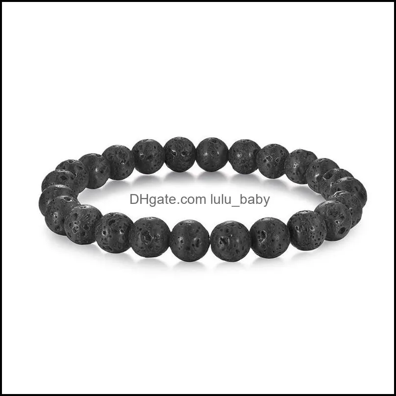 Beaded Strands 6Mm 8Mm 10Mm Natural Volcanic Stone Beads Strand Bracelets Black Lava Men Bracelet Aromatherapy Essential Oil Baby Dh0Xh