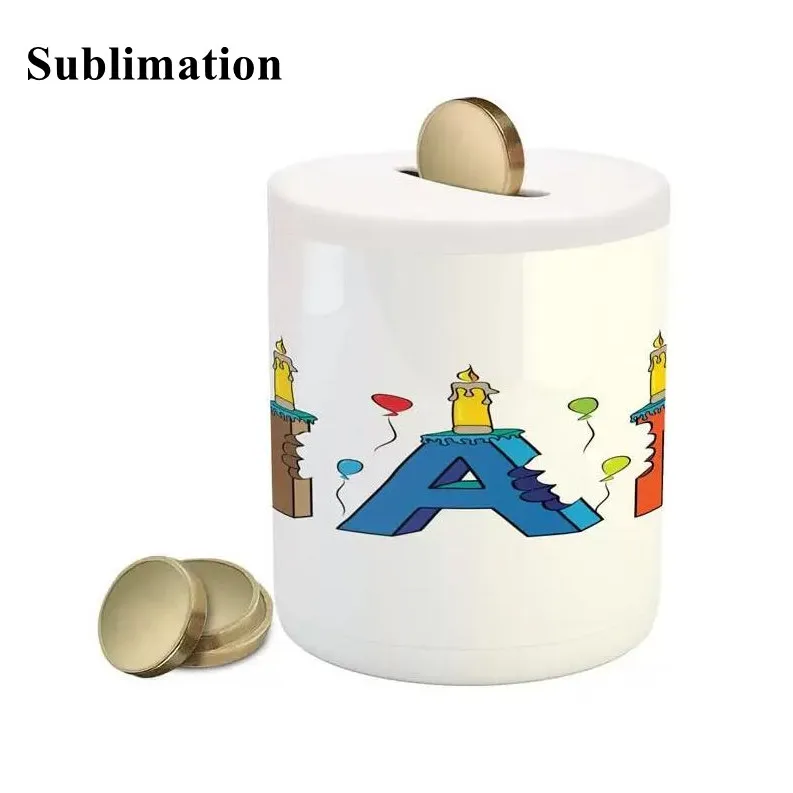 Keramische muntschil voorstander van sublimatiegeldboxen cilinder piggy bank draagbare opslag kan thuis ornamenten