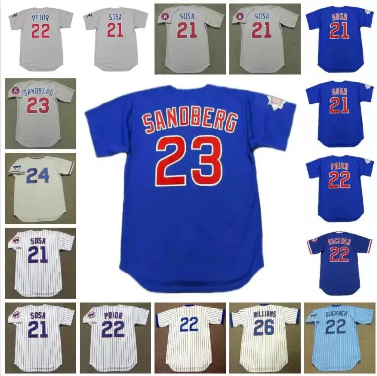 Chicago Vintage Baseball Jersey 21 Sammy Sosa 1996 Bill Buckner 1978 22 Mark Prior 2003 23 Ryne Sandberg 1994 24 Lou Brock 1963 26 Billy Williams