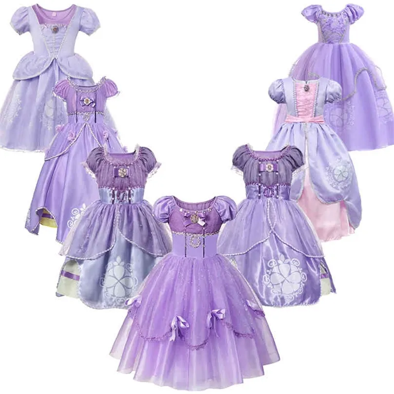 Niemowlę dzieci Sofia Kostium księżniczki Halloween Cosplay Ubrania maluchowe impreza role dla dzieci fantazyjne sukienki na dziewczyny 210329