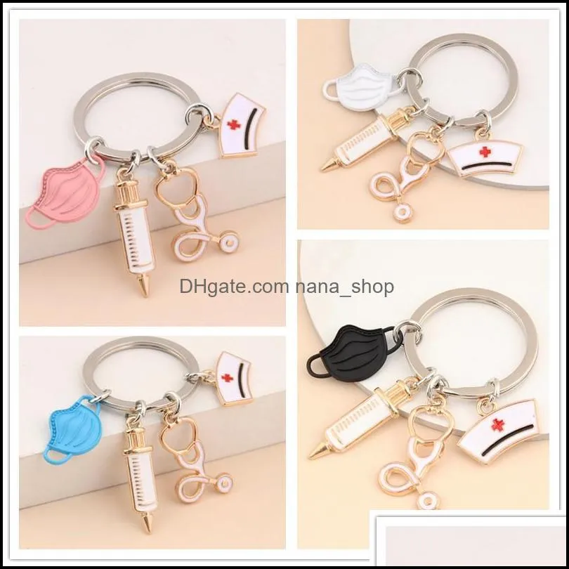 Key Rings Jewelry Doctor Keychain Medical Tool Ring Injection Syringe Stethoscope Nurse Cap Chain Medico Gift Diy Handmade Drop Delivery 202