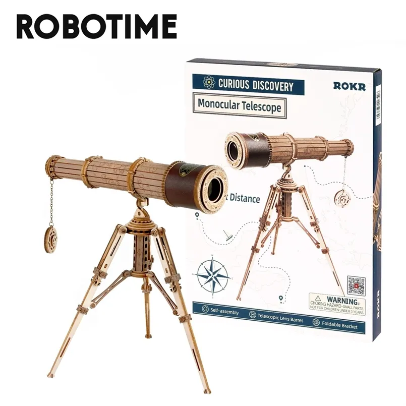 ROBOTIME ROKR 1 1 DIY 314 PCS Telescopische monoculaire telescoop houten model bouwkits assemblage speelgoedcadeau voor kinderen volwassen 220715