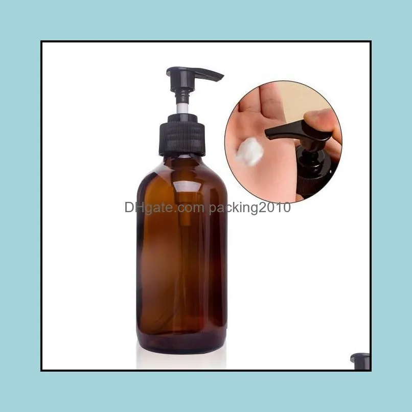 Liquid Soap Dispenser 250/500ml Large Empty Amber Glass Bottles With Black Trigger Mist Stream Spray Storage / Pressed Pump Bottle For Shower