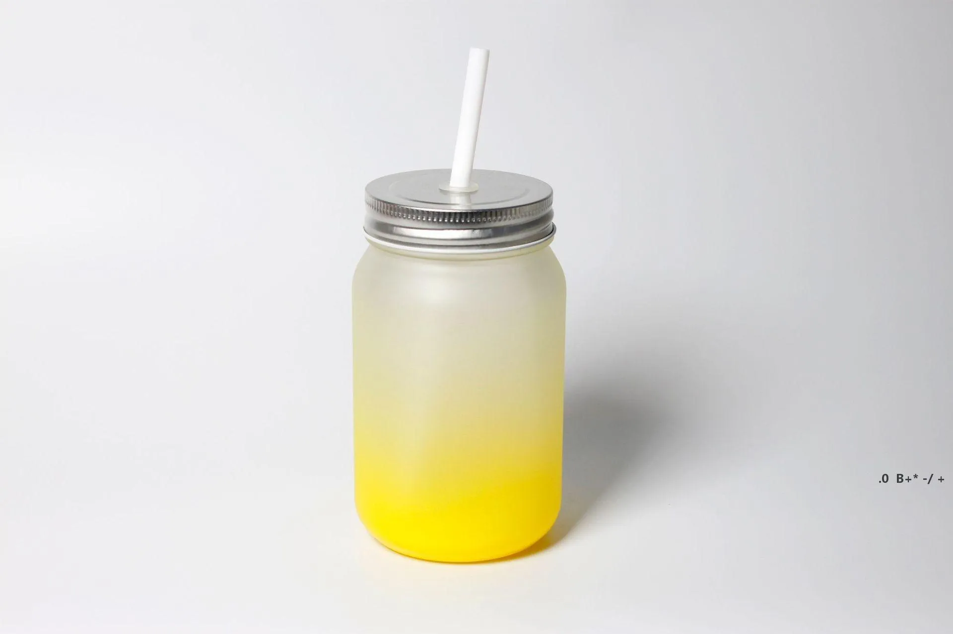 12 oz Sublimation Blanc Tasses En Verre Dépoli Gradient Couleur Mason Jar Avec Couvercle Tasse De Paille En Plastique par mer RRA12696