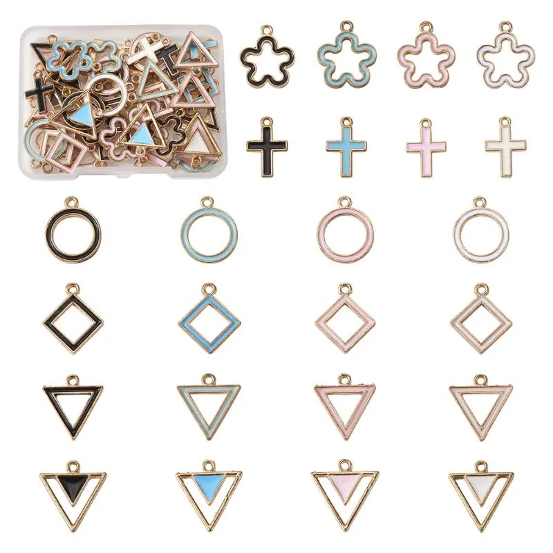 Pendant Necklaces 48pcs/set Enamel Charms Pendants Round Triangle Cross Flower Rhombic Mixed Color For Bracelet Earrings Jewelry DIY Accesso