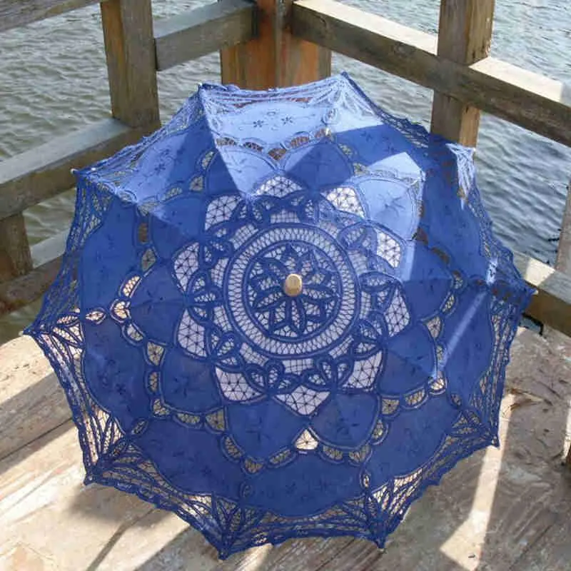 Classic Multi-color Noble Elegant Palace Style Long Arm Wedding Umbrella/Embroidery Gingham Lace Parasol