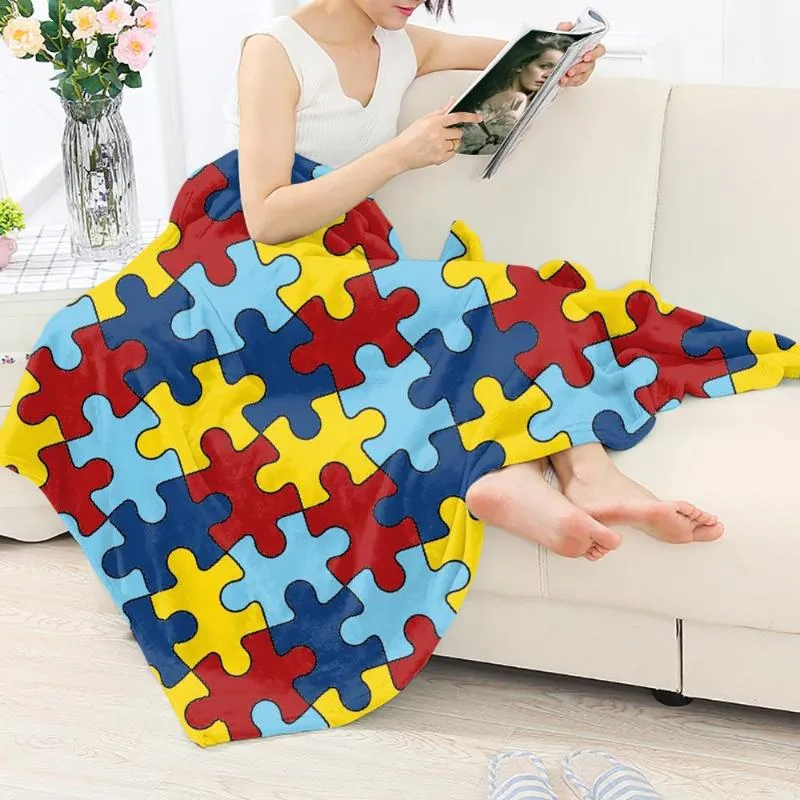 Blankets Autism Awareness Design Sherpa Blanket On Sofa Colorful Bricks Bed Decoration Cover Throw Kid Adult WholesaleBlankets