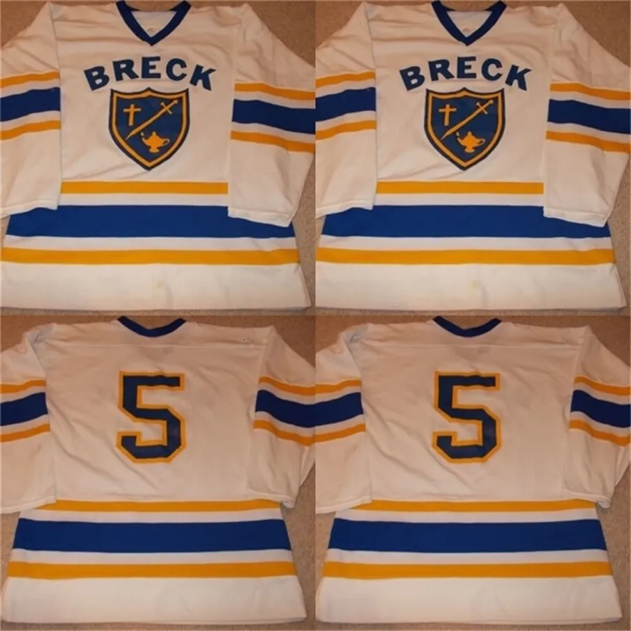 VipCeoMit VTG-1990s Breck Minnesota High School Game WornUsed Hockey Jersey 100% Stitched Embroidery s Hockey Jerseys