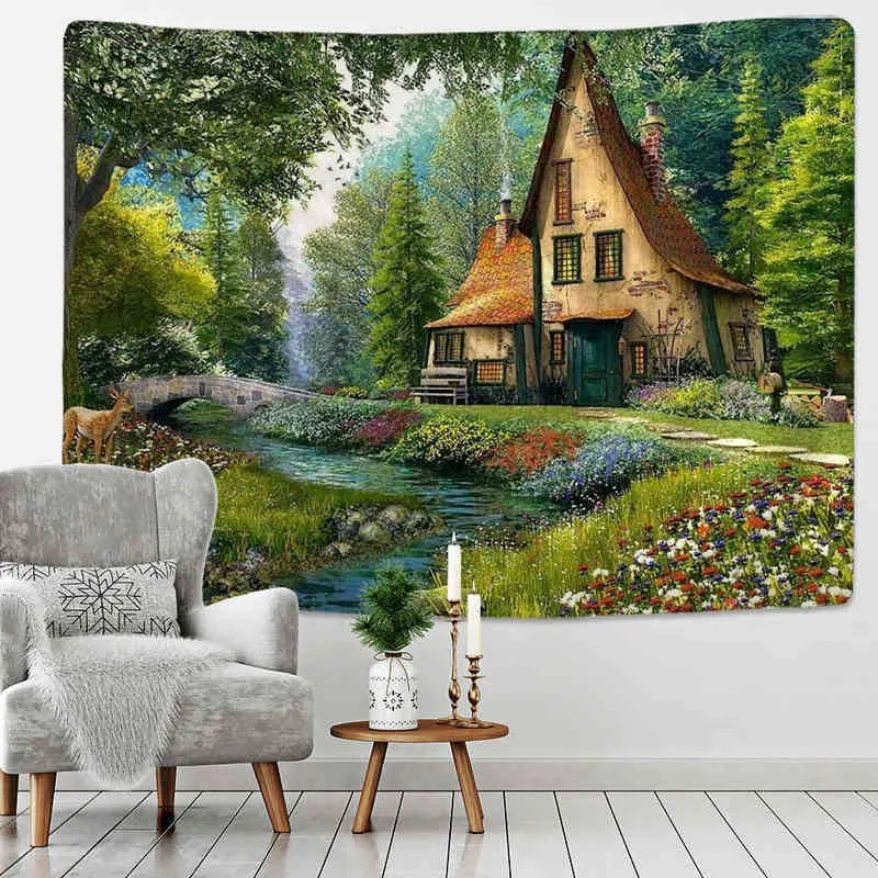 Сказочный коттедж лесной ковер Стена, висящая богемская шикарная украшение гобеленя комнаты дома