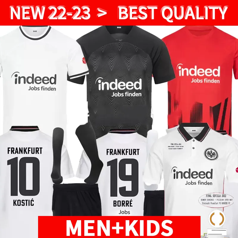 22/23 Eintracht Frankfurt Soccer Jerseys 2022 2023 Football Shirt M.Gotze Kostic Sow Klammers Hinteregger Kamada Borre Rode Ache Man Man Usiform Men Kids Kids