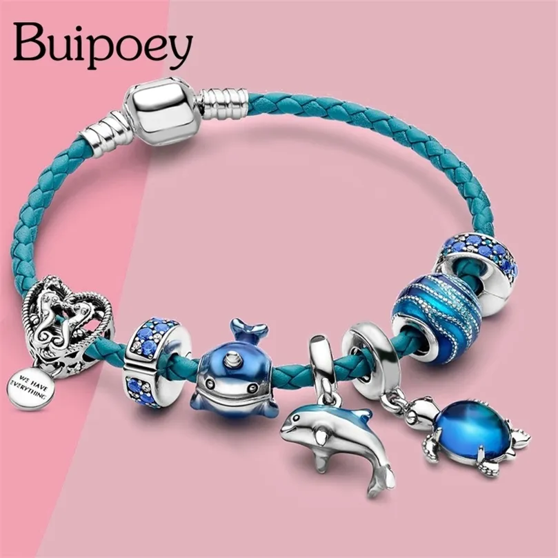 Buipoey Ocean Collection Blue Turtle Seahorse Narwhal Beaded Dolphin Charm Bracelets For Boys Girl Original Kids Child Bracelet 220726