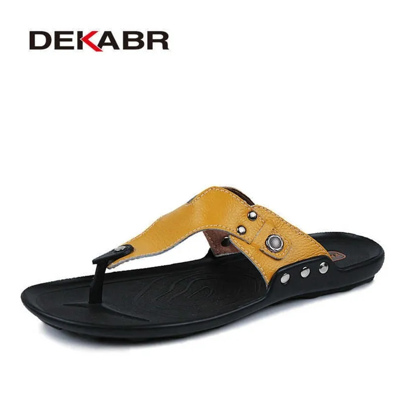 DEKABR Marke Echtes Leder Schuhe Männer Hausschuhe Sommer Deodorant Sandalen Casual Männer Strand Schuhe Mode Männer Flip-Flops Alias 210721