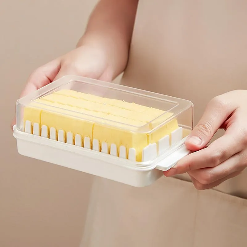 Bouteilles de rangement Pocs 1pc Plat de beurre avec couvercle Boîte de tranche à poussière Plastique Fromage transparent Crisper Lidstorage