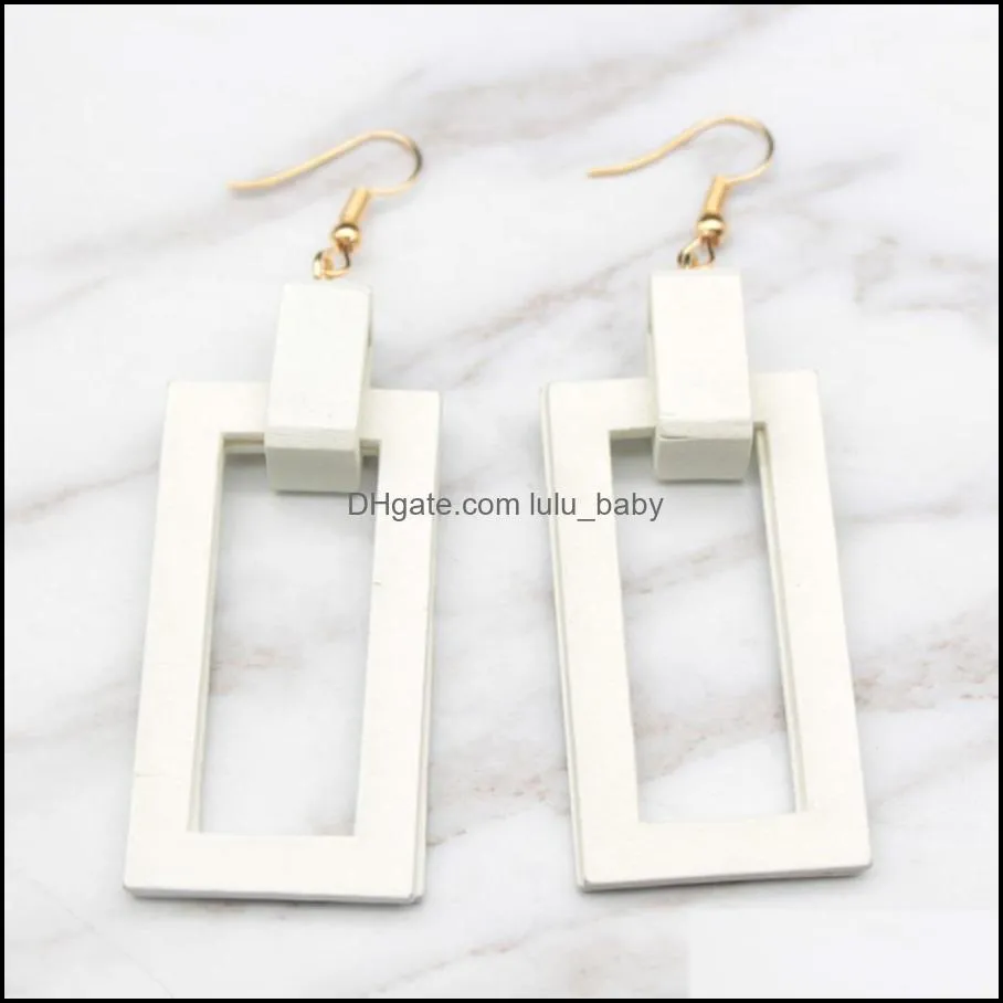 retro wooden wood rectangular geometric round earrings japanese harajuku style earrings korean temperament simple girl earrings