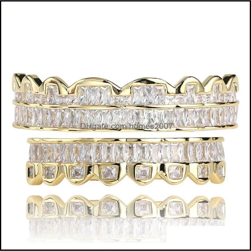 hip hop Gold-plated Micro-inlaid Teeth Pink Zircon Bracket Big Gold Tooth Jewelry gold silvery rose gold