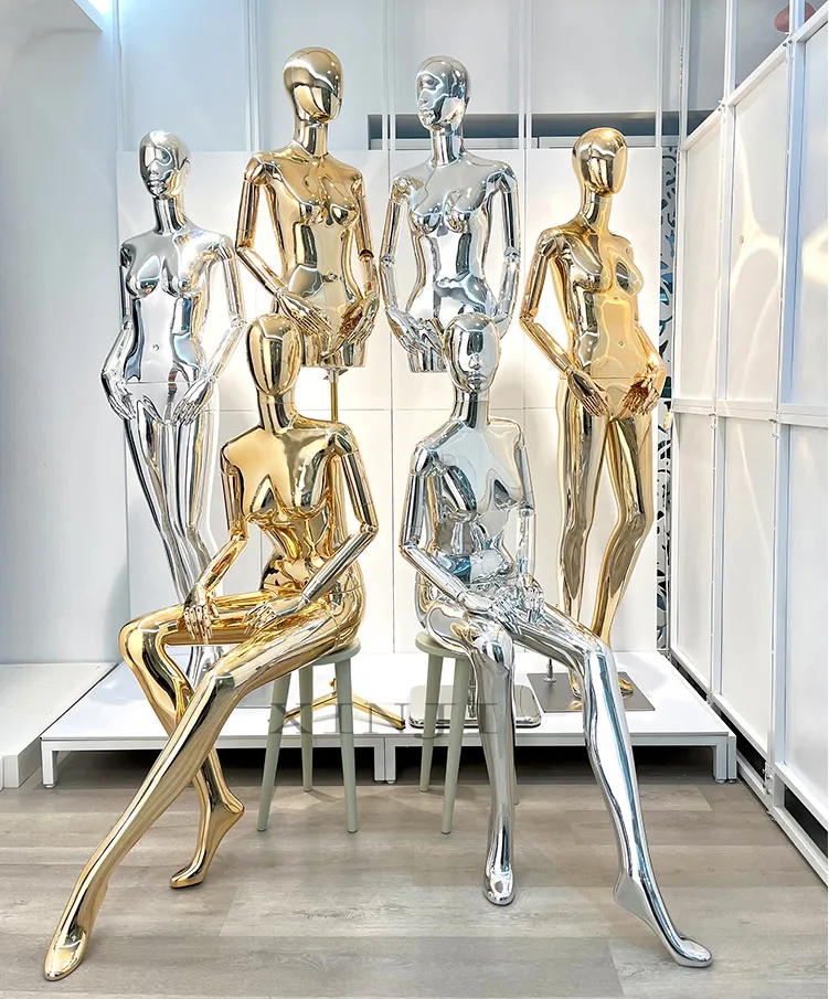 Luxury Style Electropated Women Mannequin Shiny Color Silver And Golden Fiberglass Model Customized