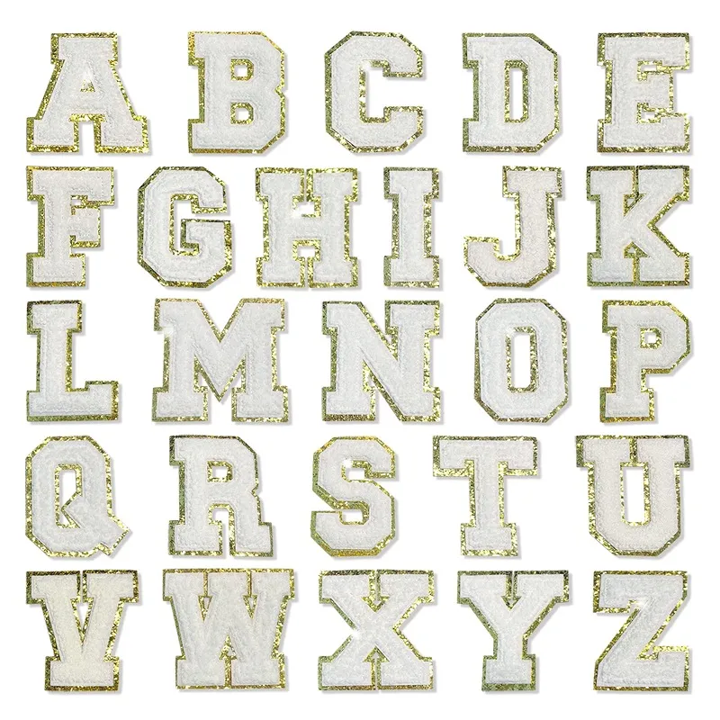 Notions weißer Buchstaben- und Alphabet-Aufnäher, glitzernde Chenille-gestickte Aufnäher für selbstgemachte Kleidung, Hüte, Jacken, zum Aufbügeln, Zubehör, Applikation