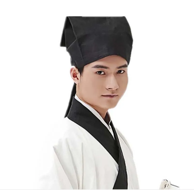 Bérets Hanfu Chapeau Hommes Chinois Traditionnel Ancien Érudit Enseignant Coiffe Noire Homme Vintage Confucéen Serviette Cosplay Pour HommesBérets