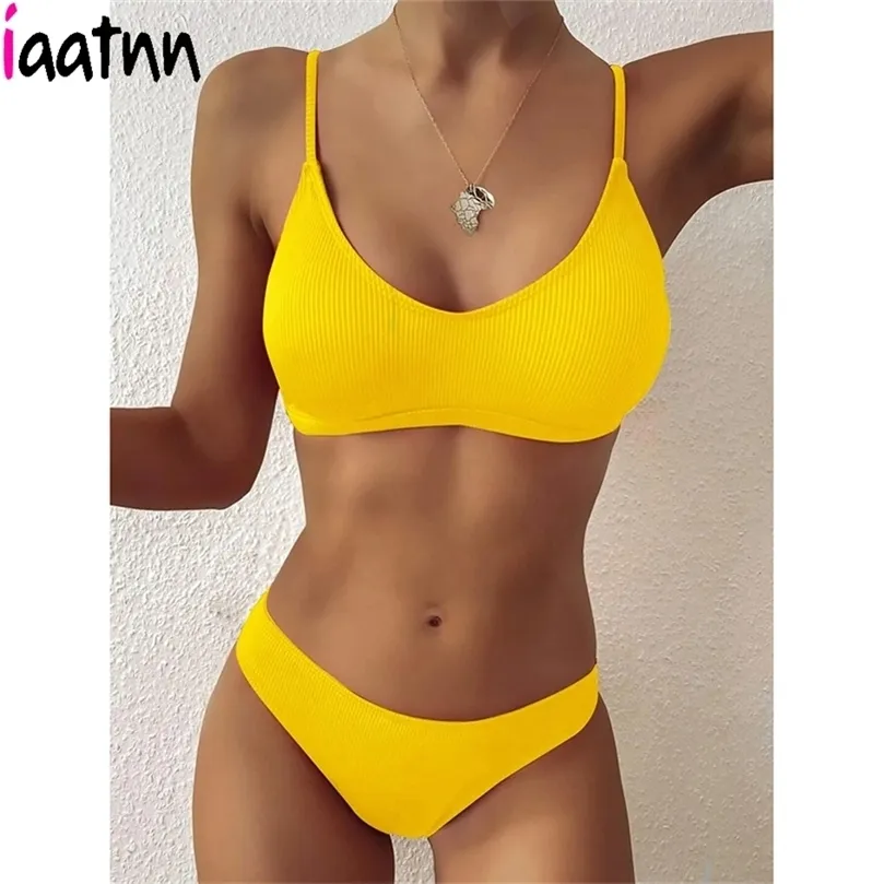 Sexy Bikini Plain Rib Maillots de bain Femmes Maillot de bain Femme Bikinis brésiliens Ensemble 2 pièces Femme Maillot de bain Nager pour Beach Wear 220621