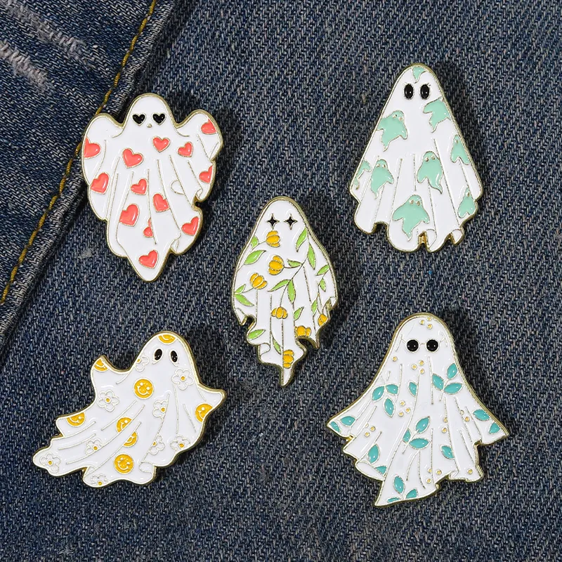 Ghost Enamel Pins Brooches Flower Punk Halloween Funny Cute Metal Badges Custom Lapel Women Kids Gifts Gothic Jewelry