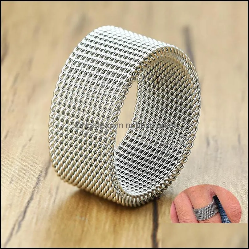 Cluster Rings Couples Lovers Mesh Ring Stainless Steel Wedding Brand 10mm 4mm Fashion Finger For Men Women