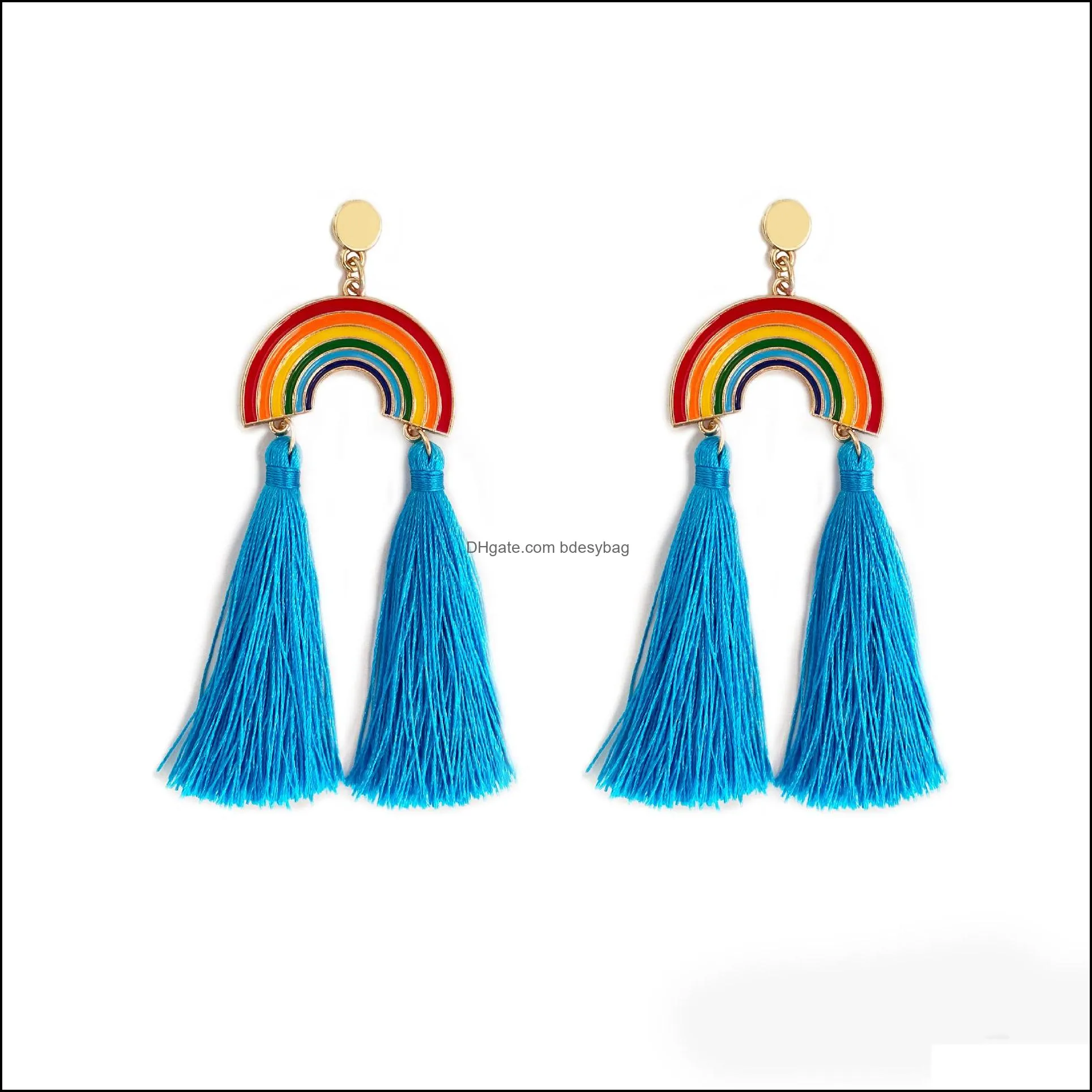 bohemia rainbow tassel earrings dangle drop stud ear rings for women fashion earring jewelry will and sandy gift