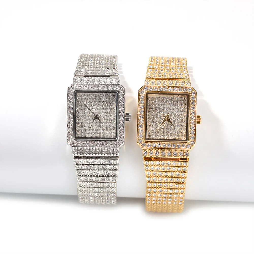 Montre de luxe avec diamants carrés, montres en or de styliste pour femmes, montres-bracelets de mode