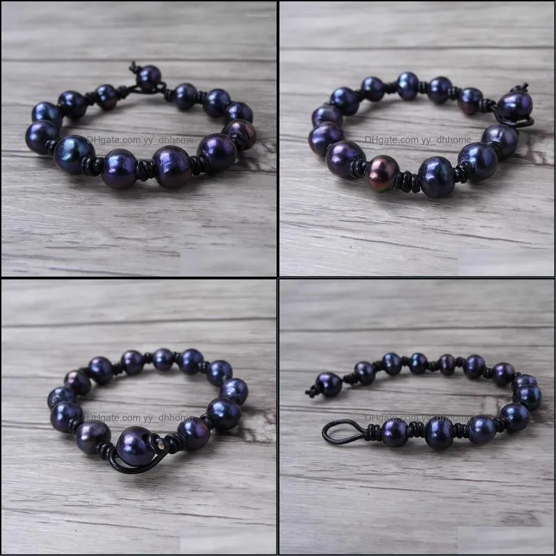 Tennis Balck Pearl Beads Bracelet Leather Boho Wrap Men Real Freshwater 5 Wraps Jewelry Yoga Jewelry1