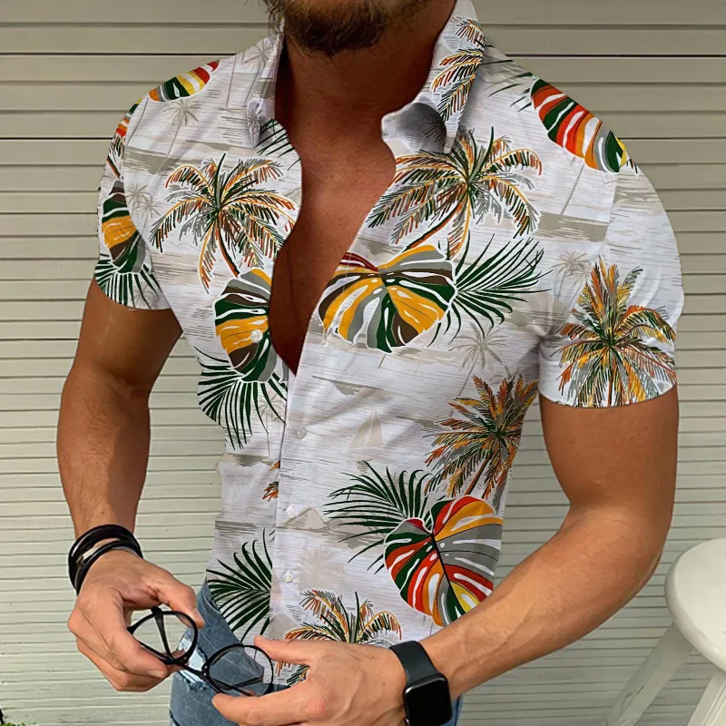 Mens Tropical Print Hawaiian Shirt Korte Mouw Button Hombre Camisa Great Casual Streetwear Beach Wear S-XXXL Hawaii 3XL Blouse