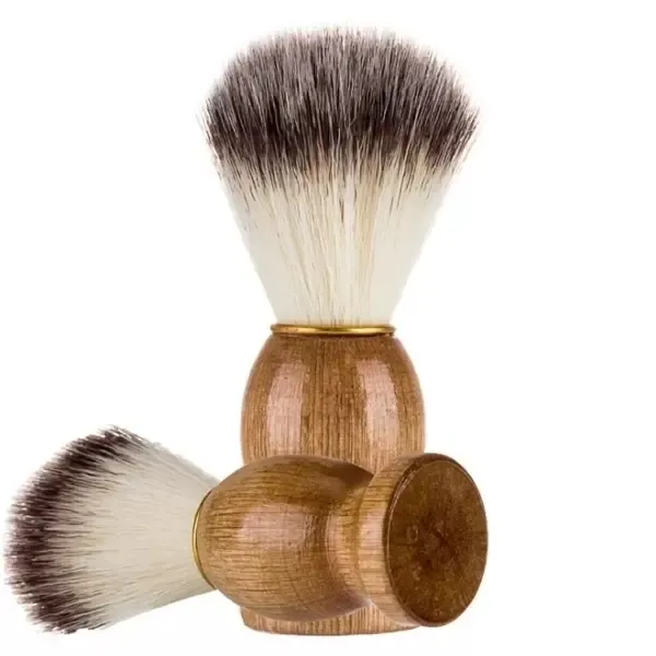 Afeitadora con cerdas de nailon sintético caliente, mango de madera, brocha de afeitar, brocha para el pelo de barba, inventario, venta al por mayor