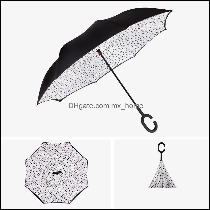 double layer inverted umbrella windproof reverse c-hook umbrellas self stand rain reverses car for women and man wll554