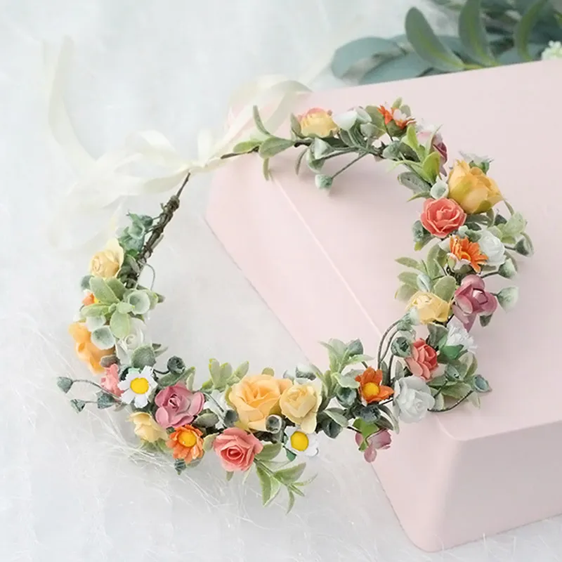 Floral Hair Band Girl Flower Wreath Band Band Halo Head Pieces Crown Garland Festival Festival de casamento Q759