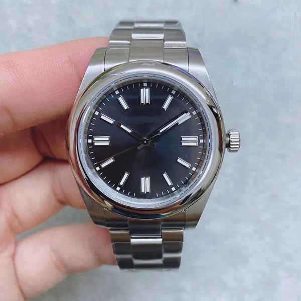 Pürüzsüz çerçeve 39mm siyah kadran izle otomatik mekanik r serisi erkek saatler aydınlık eller ve işaretler izlemeyi izlemez erkek bilekleri287f