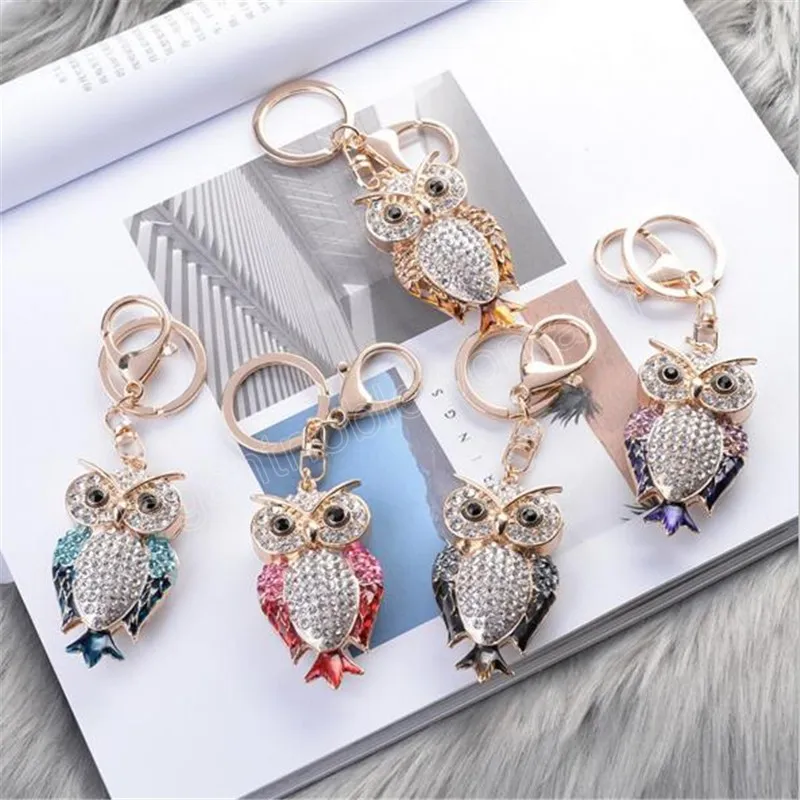 Cristal hibou porte-clés mâle alliage strass Animal voiture porte-clés femme sac pendentif accessoires fille cadeau bijoux