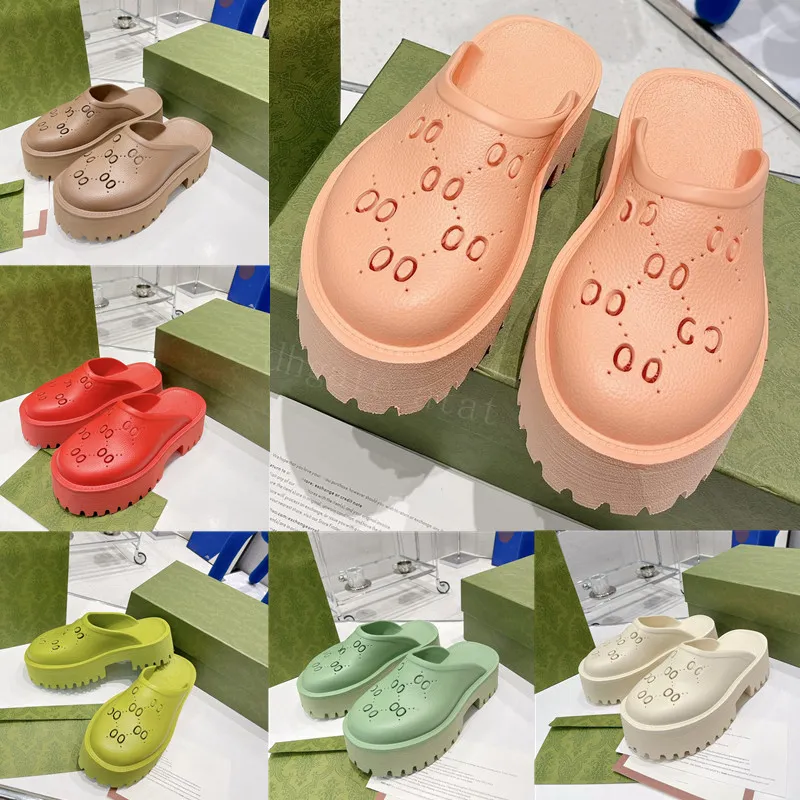 Kadın Hollow Sandalet Lüks Kalın Taban Terlik Delikli Desen Bal Şeftali Rengi Terlik 5.5 Cm Kauçuk Platform Yivli Ayakkabı Tabanı Kutu Boyutu 35-45