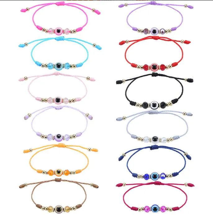 Pulseira Evil Blue Eye colorida feita à mão com contas de cristal trançada pulseira para mulheres, meninas, joias de amizade por atacado