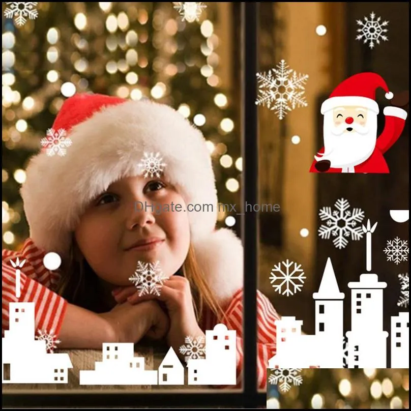 Christmas PVC Static Electricity Sticker Beautify Home Window Santa Elk Snowflake Glass Wall Stickers Decals New Year Party Dress up Decoration 4Pcs/Lot