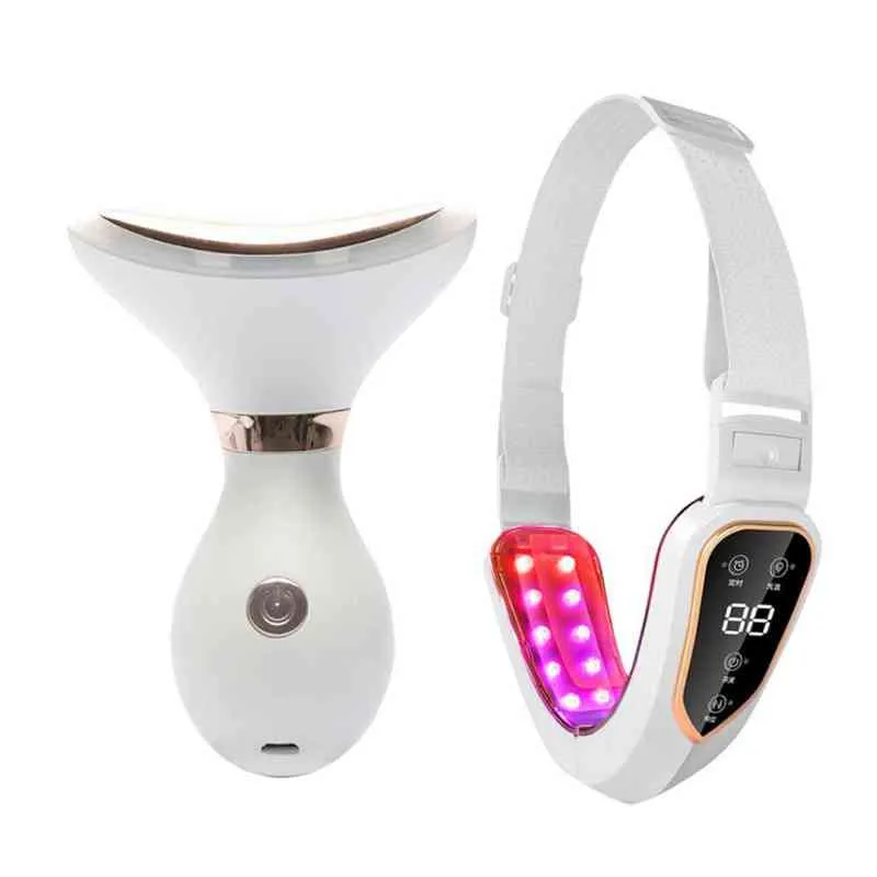 Dispositifs de soins pour le visage Neck Face Beauty Device V Face Device Dispositif EMS Massage LED Photon Lightothérapie Réduire le double menton anti-ride Retirer 0727