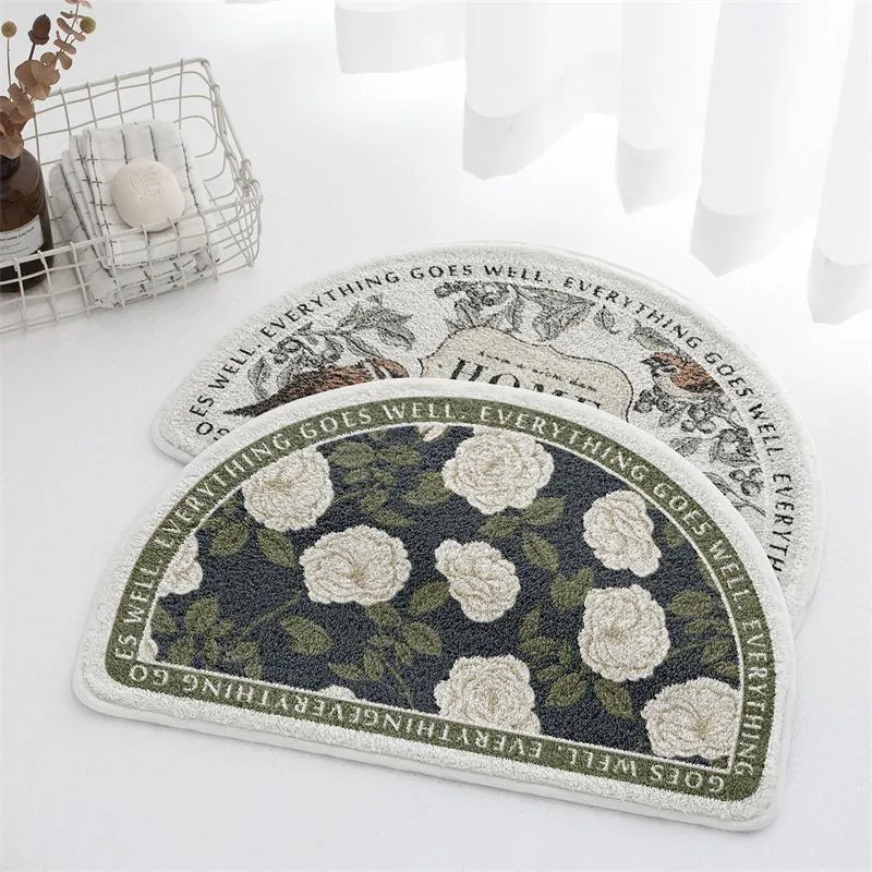 Carpets Semicircle Floral Flower Shower Mat Microfiber Bathtub Floor Door Green Entrance Mats Rug Doormat For Absorb Home Bathroom MatCarpet