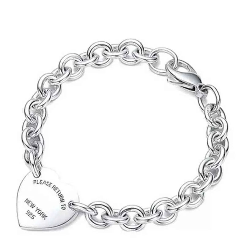 Bracelet For Women 925 Sterling Silver Heart-shaped Pendant O-shaped Chain High Quality Luxury Brand Jewelry Girlfriend Gift Co G220510