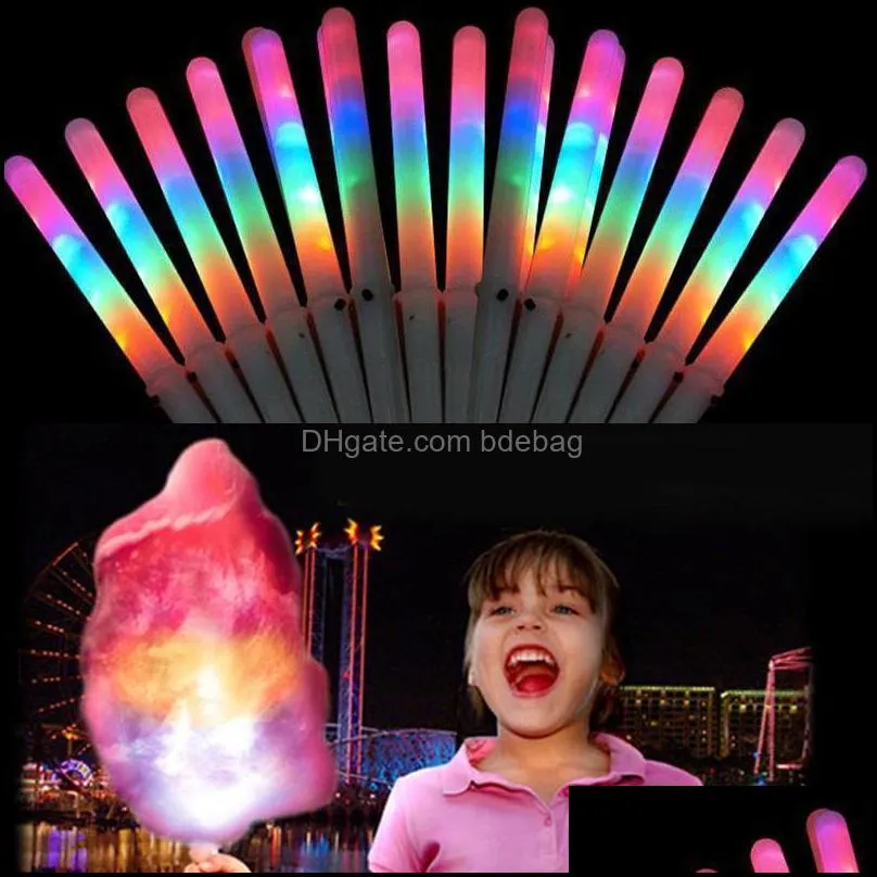 2020 LED Cotton Candy Glow Glowing Sticks Light Up Flashing Cone Fairy Floss Stick Lamp Home Party Decoration