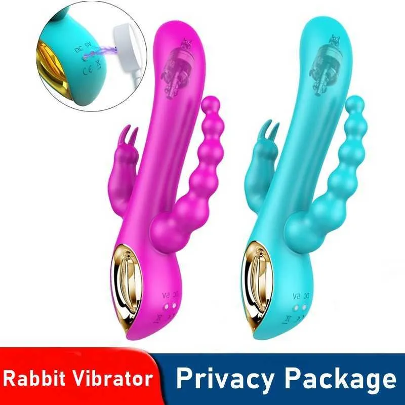 NXY Vibrators ASENGRY-consolador 3 en 1 con forma de conejo para mujer vibrador imperméable rechargeable punto G tapn Anal estimulador cltoris 0408