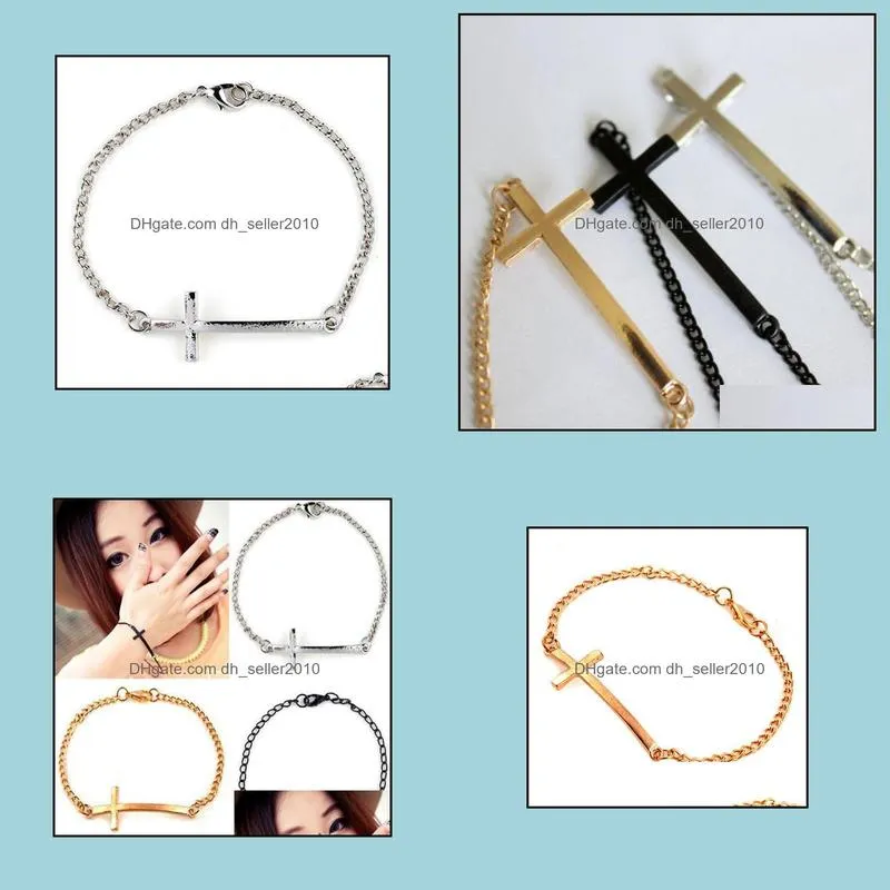 bracelets & bangles korean metal cross bracelet 3 colors silver gold black infinity charm bracelets