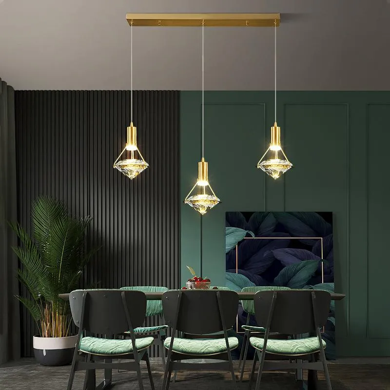 Pendant Lamps Modern Full Brass Led Kitchen Dining Room Bar Crystal Adjust Hanging Decor Stair LightPendant