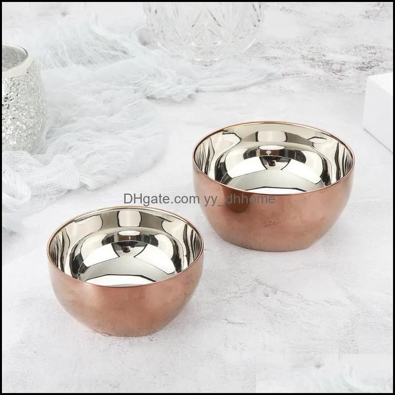 Metal Thick Rice Cereal Bowls 304 Stainless Steel Bowl Double Walled Ice Cream Soup Bowls Heat Insulated Mixing Bowl RRE13747