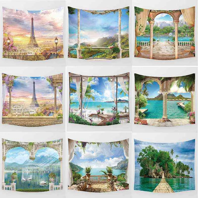 Ny Fashion Beauty Lake View Wall Art Tapestry Rectangular Carpet Decor Home J220804