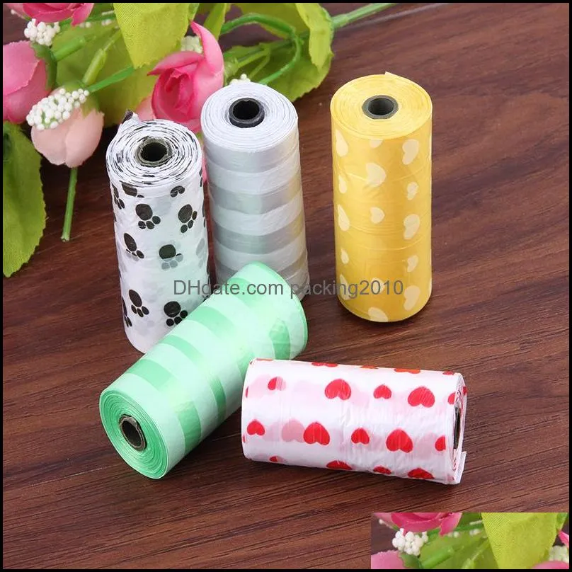pet supply 1rolls 15pcs printing cat dog poop bags outdoor home clean refill garbage bag