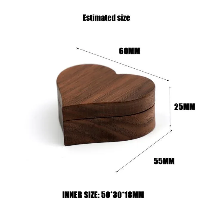 Wooden Jewelry Storage Boxes Blank DIY Engraving Wedding Retro Heart Shaped Ring Box Creative Gift Packaging Supplies SN4918