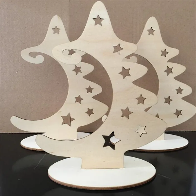 Christmas Decoration Wood Slices With Stand Wooden Tree Star Crafts For DIY Ornaments Kids Gifts Y201020
